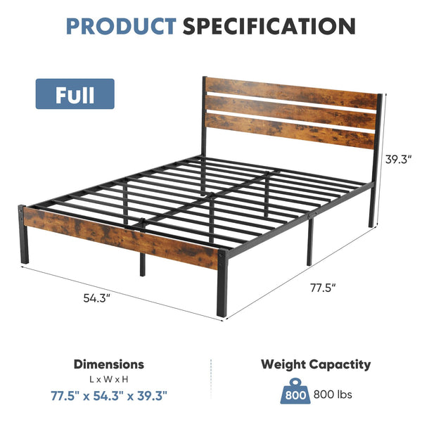 Industrial Metal Bed Frame with Headboard & Under-Bed Storage