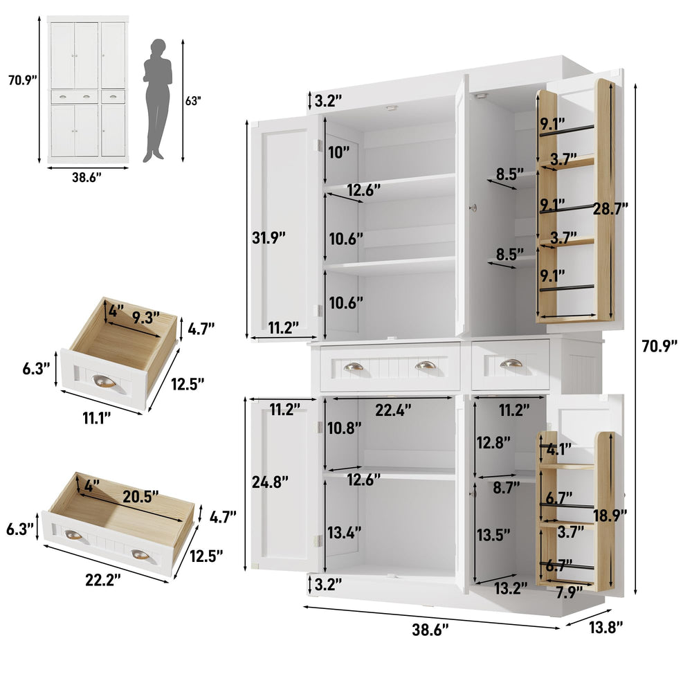 71" Tall Kitchen Pantry Cabinet with Doors & Drawers