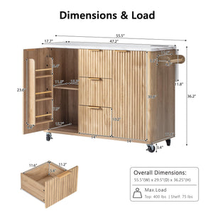 Rolling Kitchen Island with Drop Leaf, Power Outlet & 3 Drawers