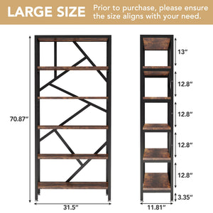 6-Tier Industrial Bookshelf 71 Inch – Open Etagere Bookcase