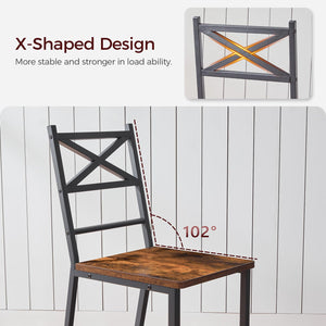 Rustic Dining Chair Set with Metal Frame & Backrest