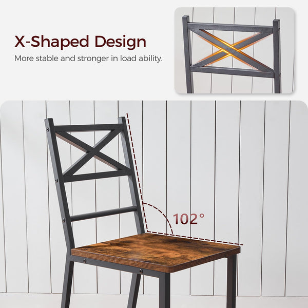 Rustic Dining Chair Set with Metal Frame & Backrest