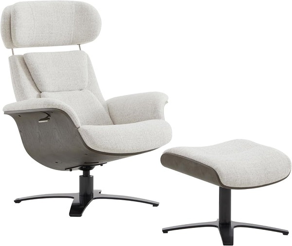 Top Grain Leather Reclining Swivel Chair with Ottoman