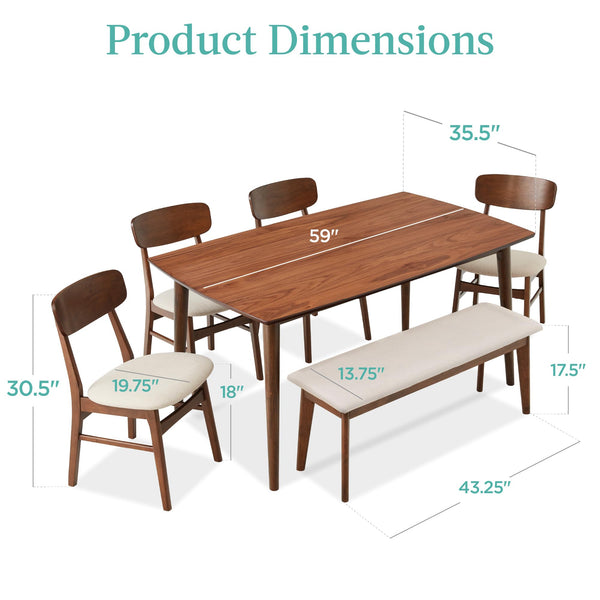 6-Piece Mid-Century Modern Dining Set with Bench