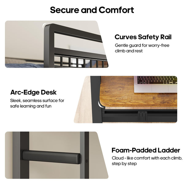Twin Over Twin Bunk Bed with Desk, LED Lights & Power Outlets