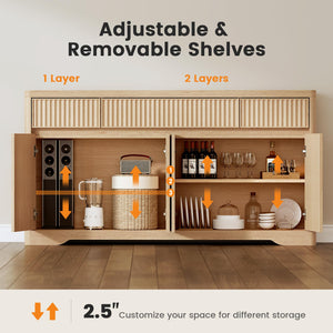 57" Fluted Buffet Cabinet with Storage – Sideboard Credenza with Drawers & Doors