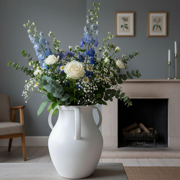 Matte White Ceramic Jug Vase with Handles
