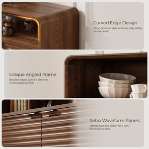 61" Sideboard Buffet Cabinet with Open Storage & 4 Doors – Walnut