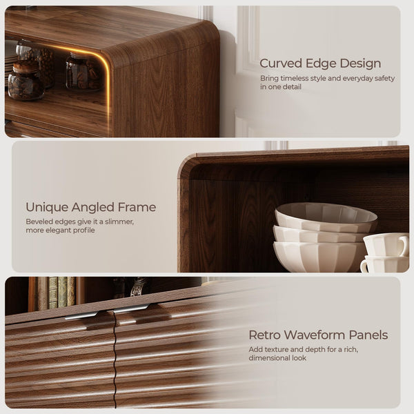 61" Sideboard Buffet Cabinet with Open Storage & 4 Doors – Walnut