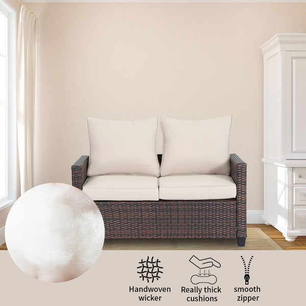 Outdoor Wicker Patio Loveseat with Cushions