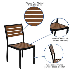 Outdoor Stackable Side Chair with Faux Teak Poly Slats