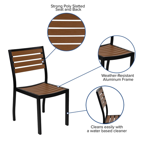 Outdoor Stackable Side Chair with Faux Teak Poly Slats
