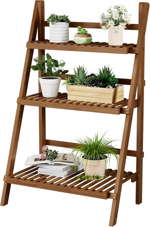 4-Tier Bamboo Ladder Bookshelf with Drawers & Hooks
