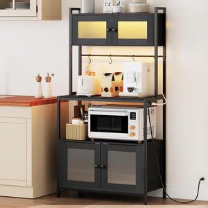 Baker's Rack with Cabinet, Power Outlet & LED Lights