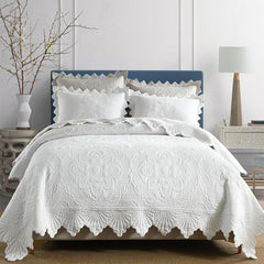 White Floral Cotton Quilt Bedding Set
