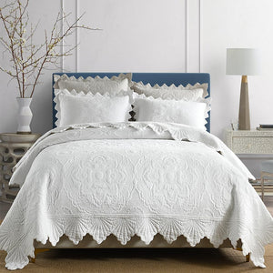 White Floral Cotton Quilt Bedding Set