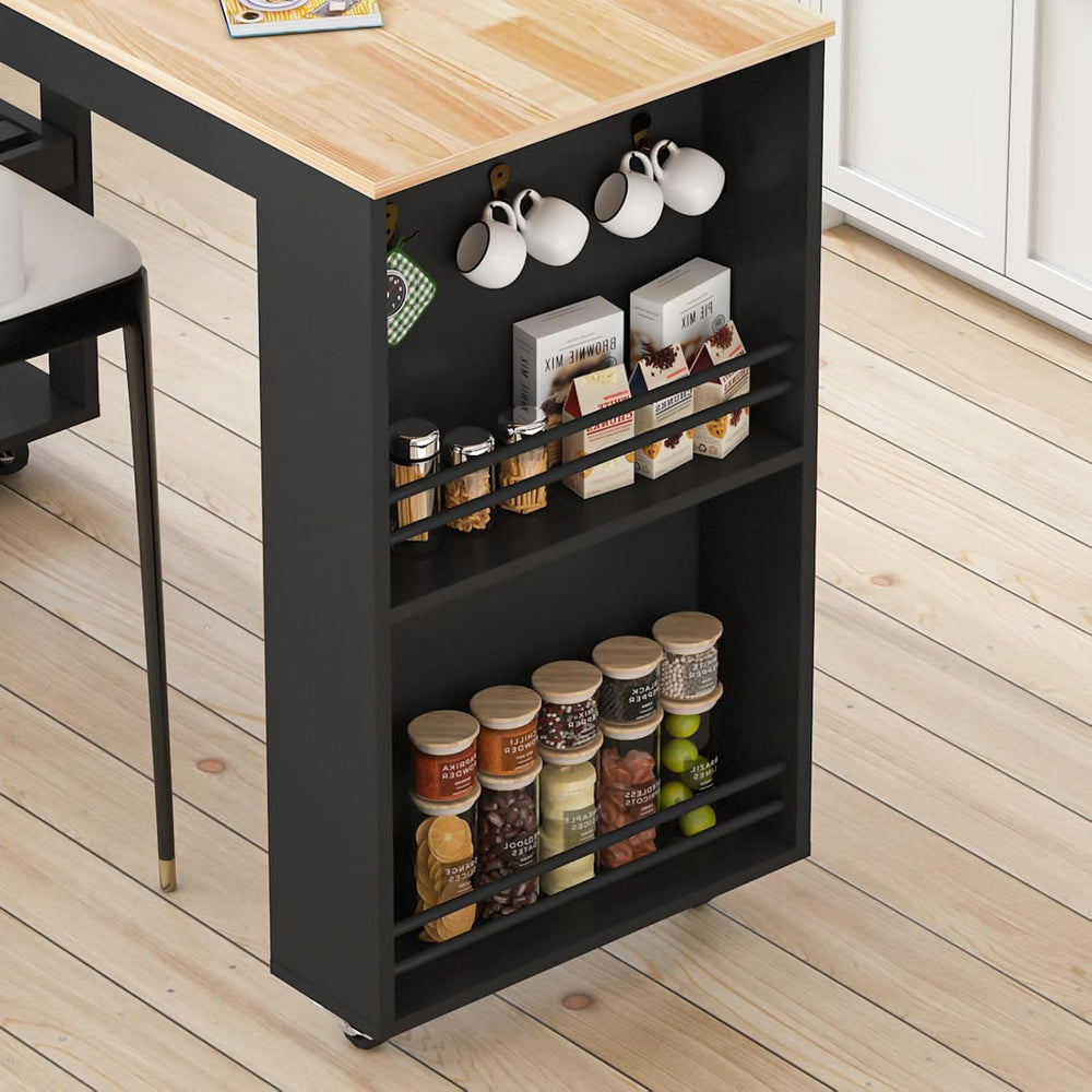 Extendable Rolling Kitchen Island with Dining Table
