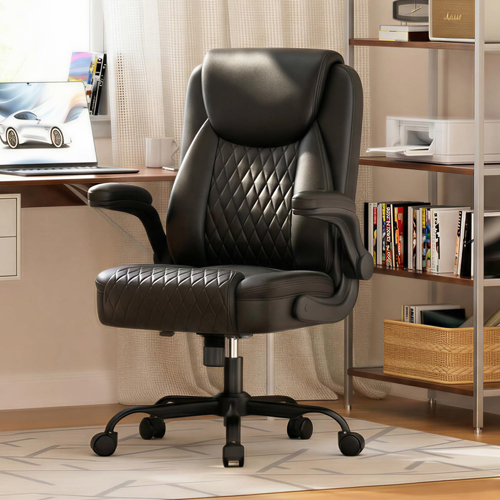 Ergonomic Leather Office Chair with Flip-Up Arms