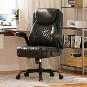 Ergonomic Leather Office Chair with Flip-Up Arms