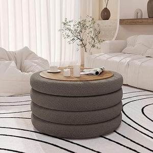 Round Sherpa Storage Ottoman Coffee Table