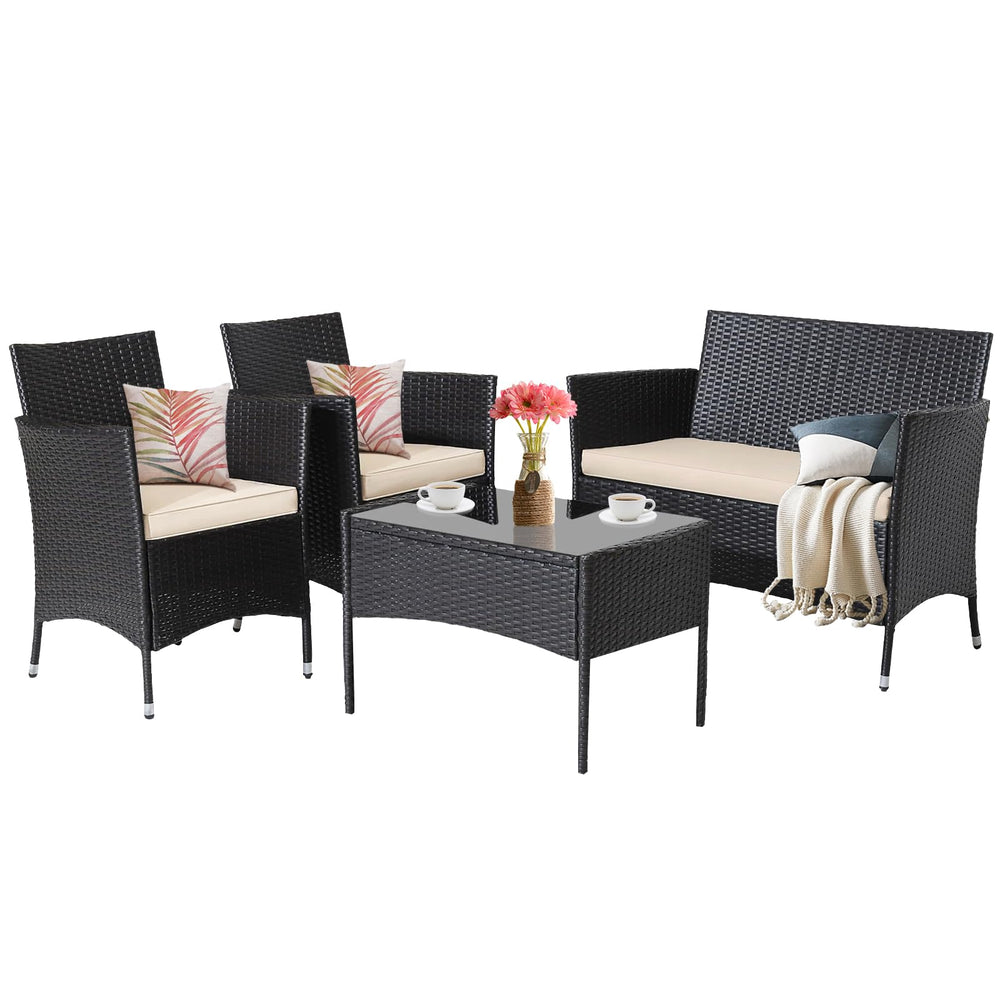 4-Piece Wicker Outdoor Patio Furniture Set with Coffee Table