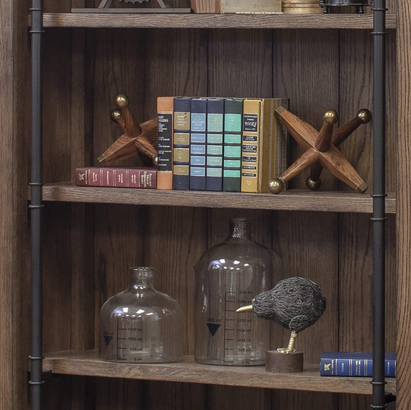 3-Piece Bookcase Wall with Ladder & 5 Adjustable Shelves – Wood & Steel Frame