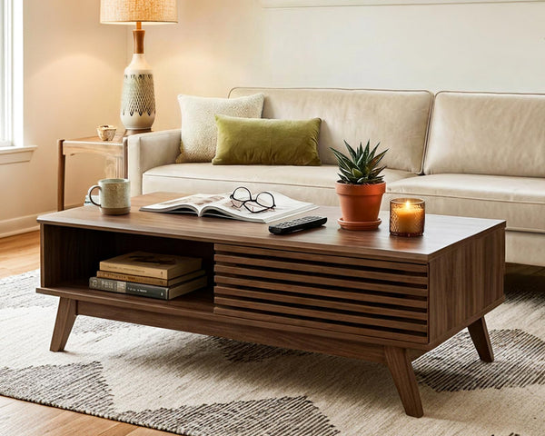 Coffee Table with Storage and Sliding Doors