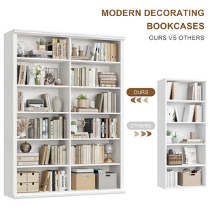Large Wooden Bookcase – 6-Shelf Double Storage, 71.8"H x 47.2"W