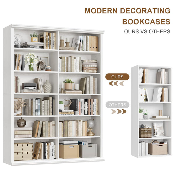 Large Wooden Bookcase – 6-Shelf Double Storage, 71.8"H x 47.2"W