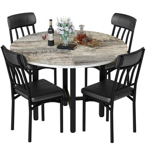 Round Dining Table Set for 4 with Faux Leather Chairs