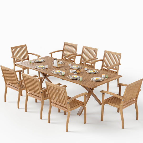 9-Piece Acacia Wood Outdoor Dining Set with Extendable Table