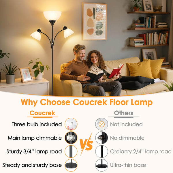 72" Dimmable Torchiere Floor Lamp with 2 Reading Lights