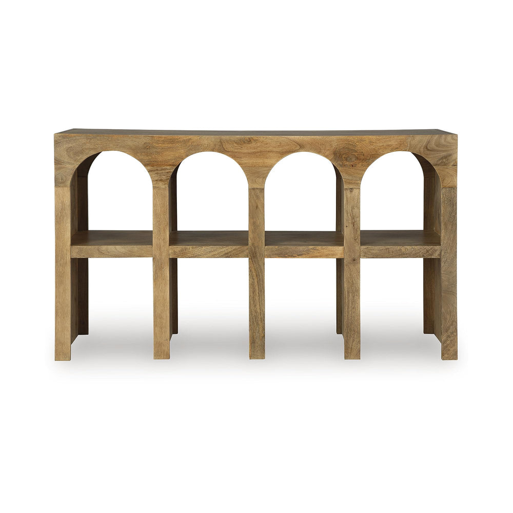 Mango Wood Console Sofa Table with 4 Shelves – Light Brown