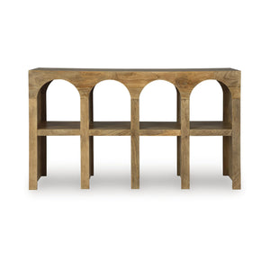 Mango Wood Console Sofa Table with 4 Shelves – Light Brown