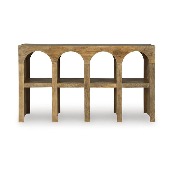 Mango Wood Console Sofa Table with 4 Shelves – Light Brown