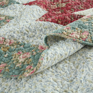 Floral Patchwork Cotton Quilt Set – 3-Piece Reversible Bedding Coverlet