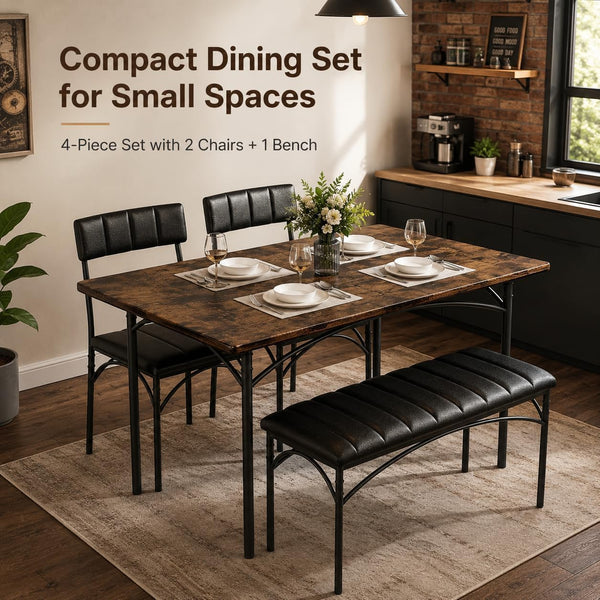 Dining Table Set for 4 with Chairs and Bench