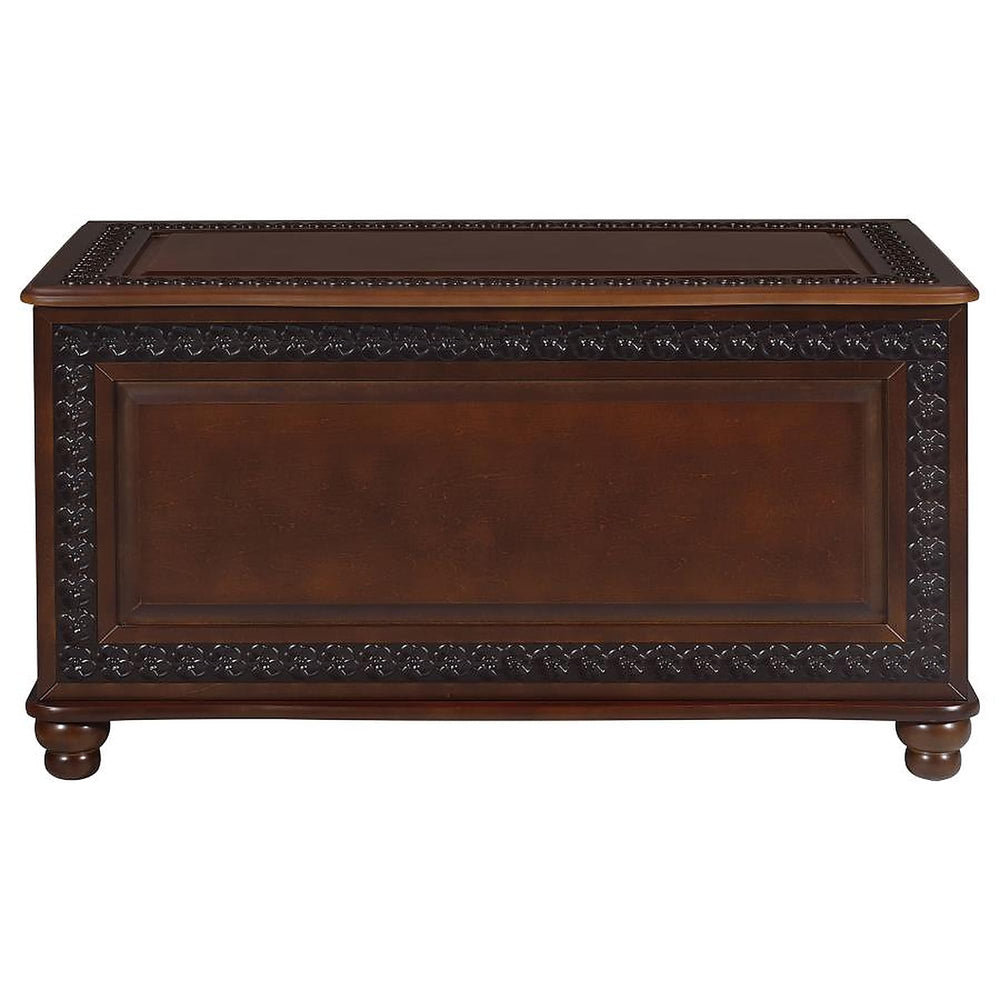 CARTESIAN Traditional Cedar Storage Chest, Dark Tobacco Finish, Cedar-Lined Interior with Safety Hinge, Carved Detailing, 40 x 18.5 Inches, Blanket and Linen Storage