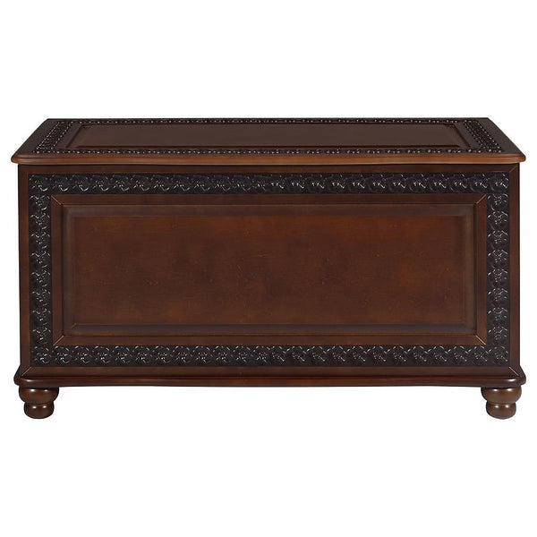 CARTESIAN Traditional Cedar Storage Chest, Dark Tobacco Finish, Cedar-Lined Interior with Safety Hinge, Carved Detailing, 40 x 18.5 Inches, Blanket and Linen Storage