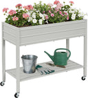 32" Tall Galvanized Raised Garden Bed with Wheels & Shelf