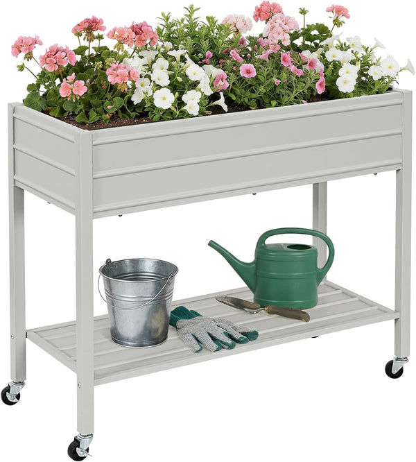 32" Tall Galvanized Raised Garden Bed with Wheels & Shelf