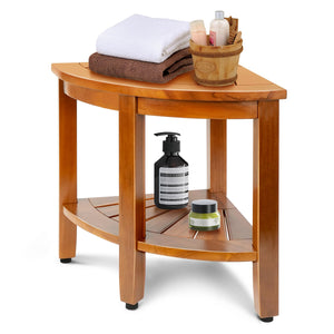 Teak Corner Shower Bench with Shelf