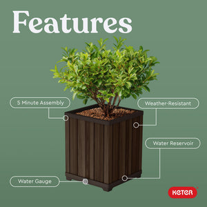 Self-Watering Resin Planter with Wood Look Finish