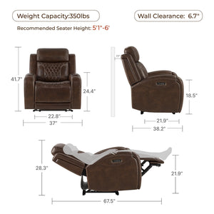 Power Recliner Chair with Adjustable Headrest & USB Ports