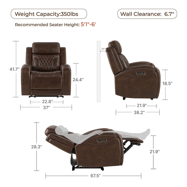 Power Recliner Chair with Adjustable Headrest & USB Ports