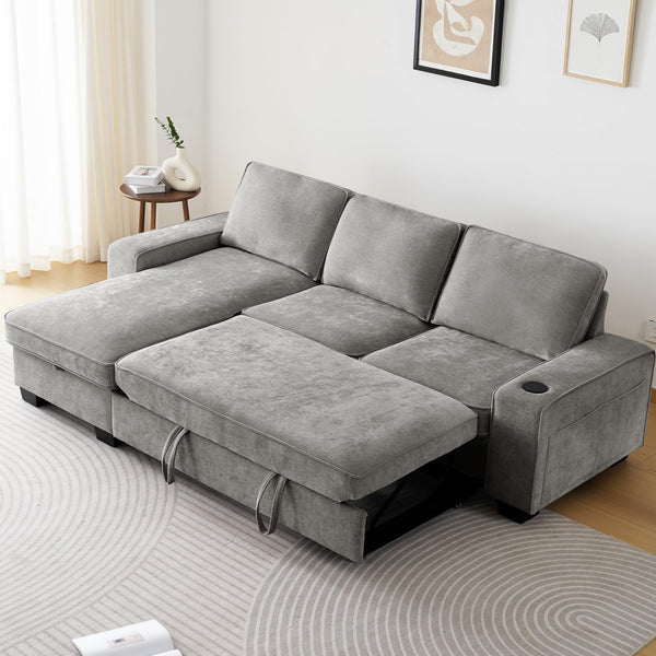 L-Shaped Convertible Sofa Bed with Storage
