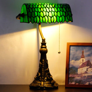 Tiffany Stained Glass Banker Table Lamp