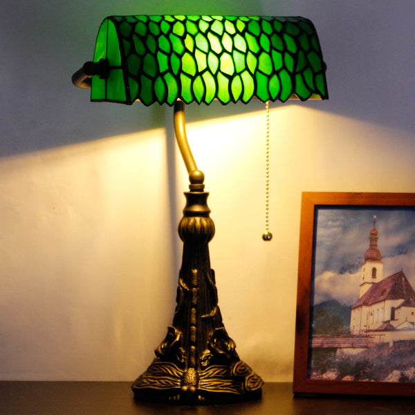 Tiffany Stained Glass Banker Table Lamp