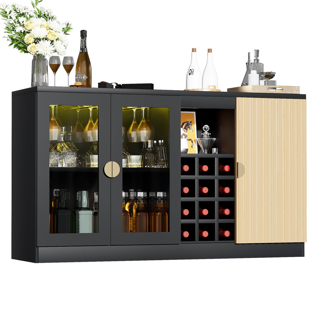 55" Bar Cabinet with RGB LED Light & Wine Rack