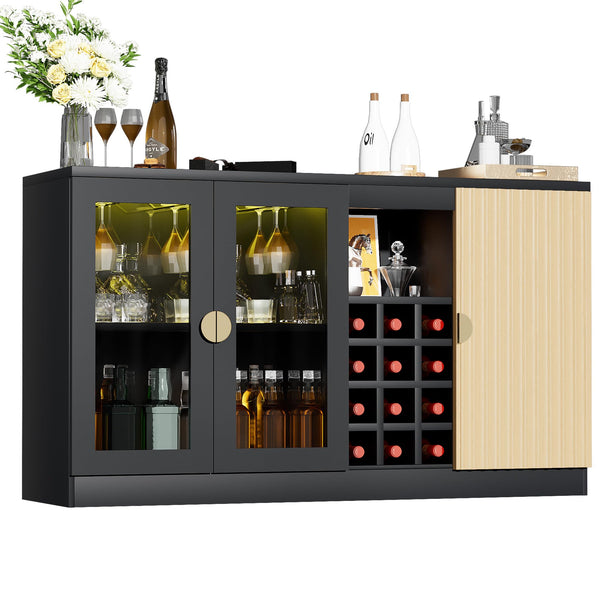 55" Bar Cabinet with RGB LED Light & Wine Rack